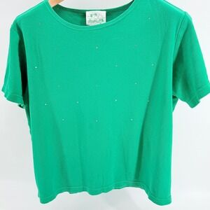 The Quaker Factory Green Cotton Rhinestone‎ Embellished Top